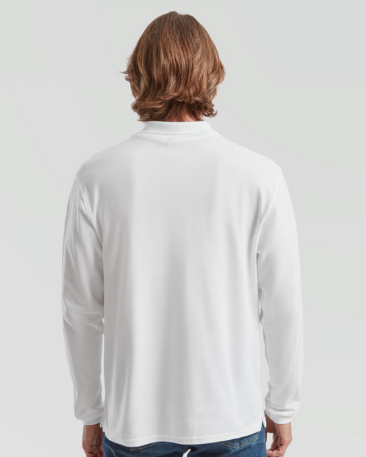 قميص بولو بريميوم كم طويل - أبيض