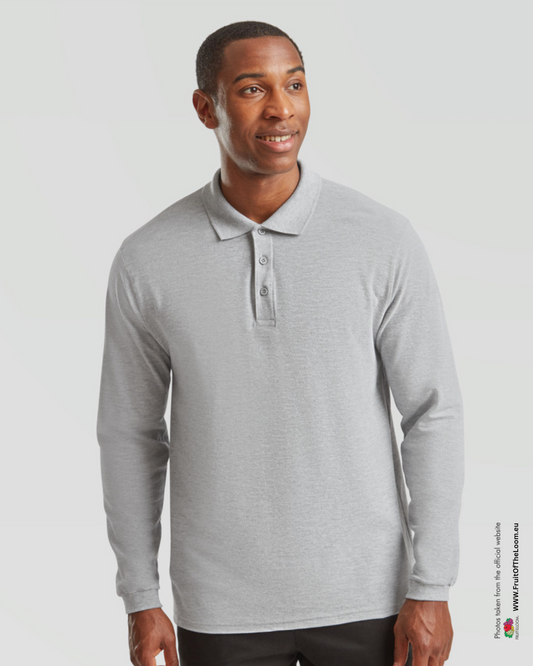 Premium Long Sleeve Polo - Heather Gray